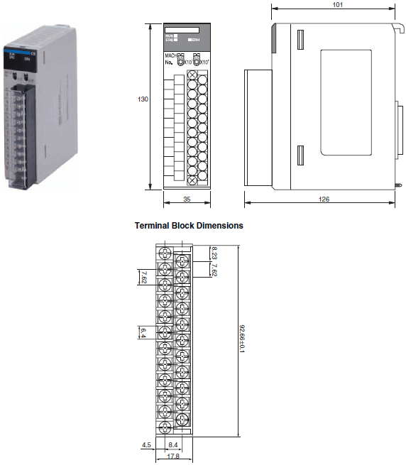 CS1W-PDC / PTW / PTR Dimensions 2 CS1W-P[][]0[]_Dim