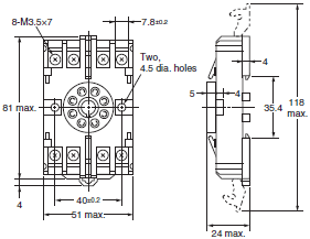 P2RF, P2R, P7TF, PYF, PY, PTF, PYD, PT, P7LF, P7S, P7SA, PF, P2CF, PFA, P3G / P3GA, PL Dimensions 94 