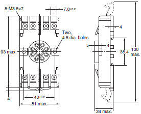 P2RF, P2R, P7TF, PYF, PY, PTF, PYD, PT, P7LF, P7S, P7SA, PF, P2CF, PFA, P3G / P3GA, PL Dimensions 95 